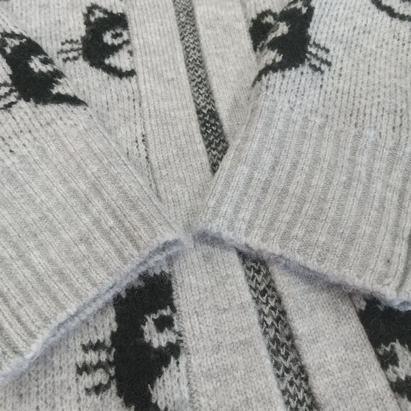 Cardigan Juniors Xxxl 21 Gray Black Cat Print Knit Open Front Fuzzy Sweater 1x2x - Picture 4 of 10